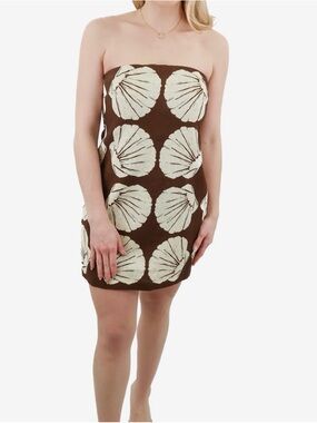 Abercrombie & Fitch Brown Strapless Shell-Print Mini Dress